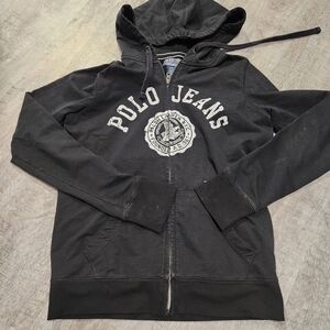 Vintage Ralph Lauren MFG Polo Jeans Company Black Full Zip Hoodie Size M